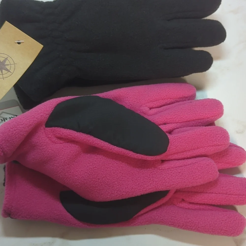 2pairs Kids Black and Pink Winter Gloves